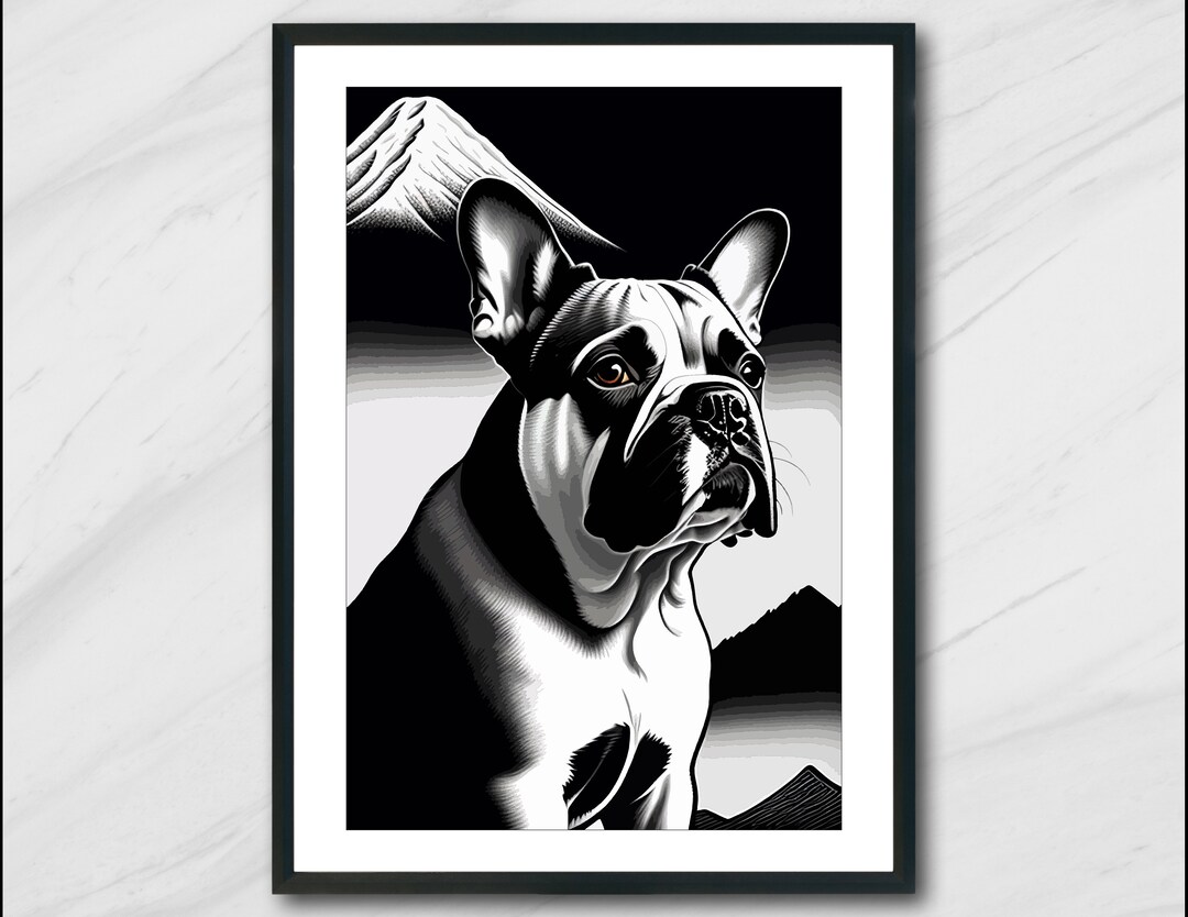 Printable French Bulldog Black and White Dog Wall Art AI Print Black and White Print Instant