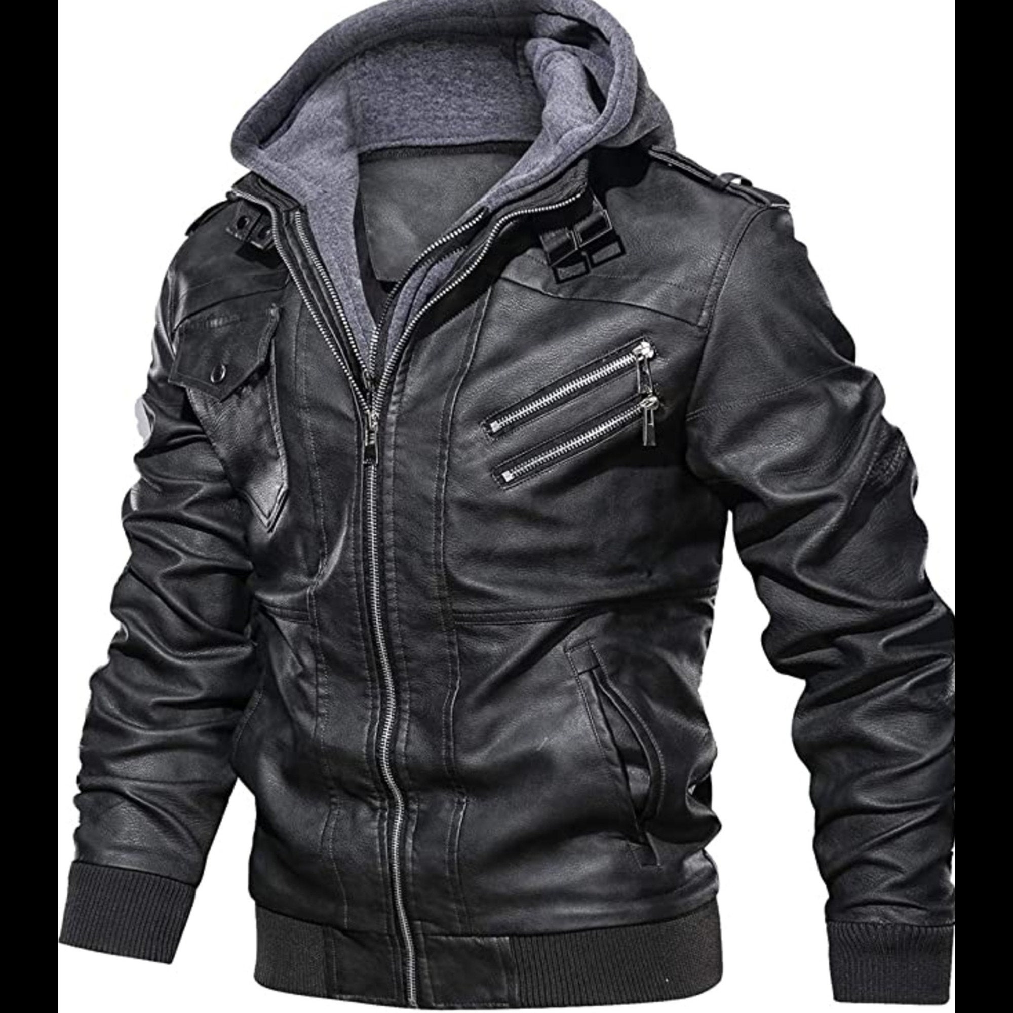 Leather Jacket Hooded Men Black Genuine Leather Biker Jacket - Etsy