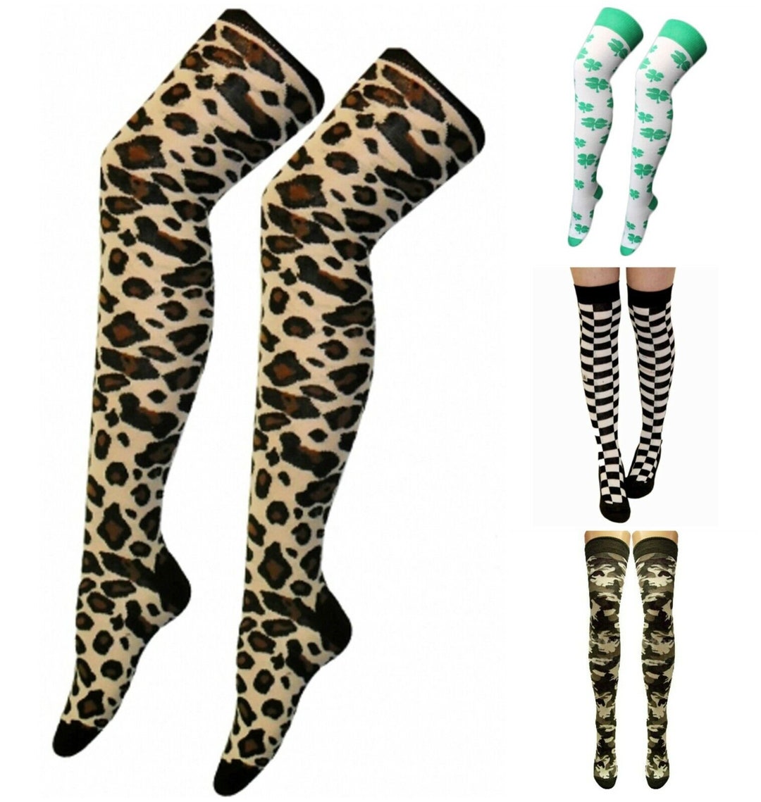 Ladies Over The Knee Socks - Thigh High, Striped & Plain, One Size, Cotton