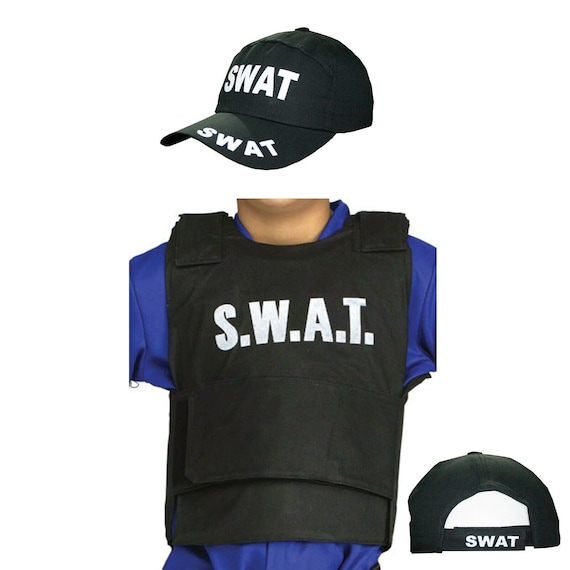 Chicos niños policía Swat Team falso chaleco antibalas y gorra disfraz LOT  -  España