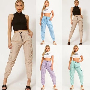 Womens Ladies 2 Piece Crop Top and Cargo Joggers Co-Ord Set Winter Fashion