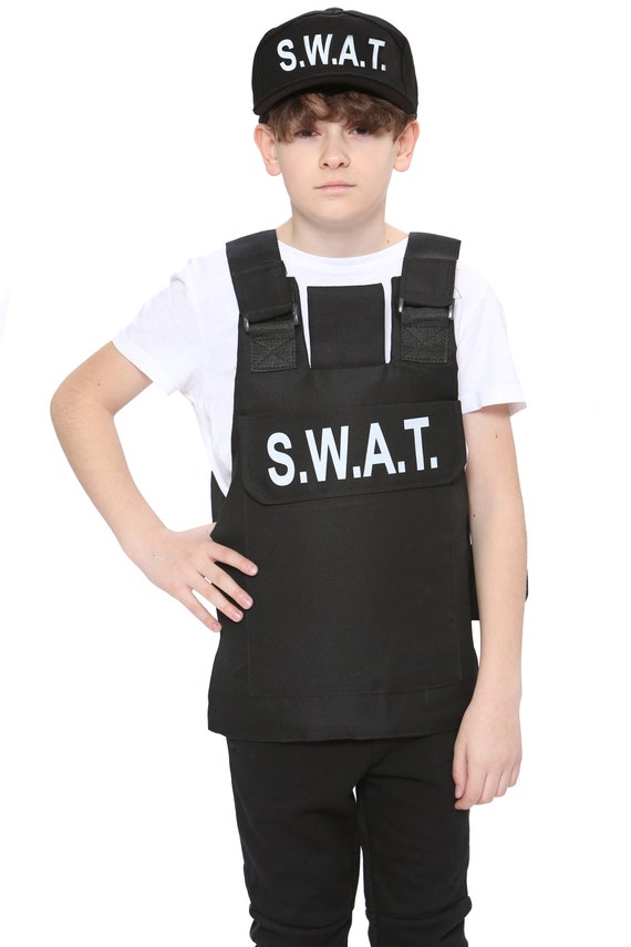 Unisex Mädchen Jungen Kinder Polizei Swat Team Fake Bulletproof Weste & Cap  Fancy Dress Kostüm - .de