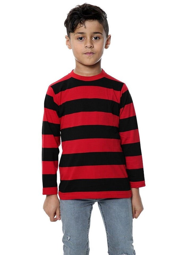 Camiseta unisex a rayas negras y rojas, camiseta informal de manga larga para  niños y adultos -  México