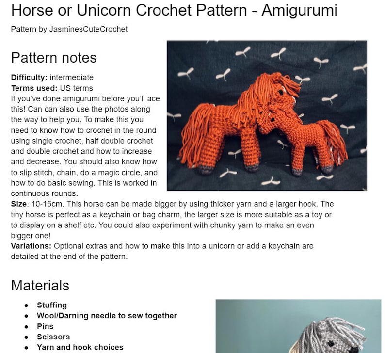 Horse or Unicorn PATTERN Amigurumi Crochet image 7