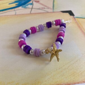 Purple Starfish - Clay Bead Bracelet (Heishi Beads)