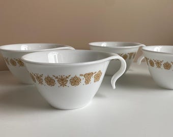 Corelle Teetassen, 1970er Jahre Tassen aus gehärtetem Glas, 4er Set