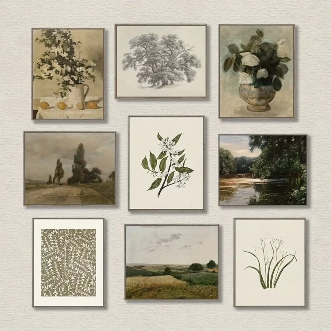 9pcs Vintage Wall Art Painting Set Vintage Floral Wall Art Etsy