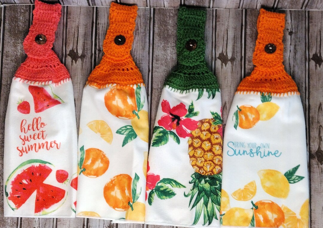 Kitchen Towels With Crochet Tops Crochet Top Kitchen Towels Etsy