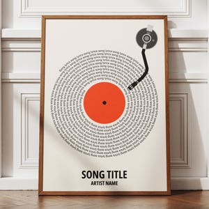 Stampa personalizzata dei testi delle canzoni, poster musicale personalizzato, regalo musicale personalizzabile, poster dei testi in vinile, poster della canzone preferita, stampa del disco in vinile