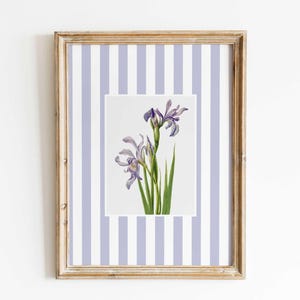 Purple Stripe Floral Print, Pastel Soft Purple Printable Wall Art, Botanical Flower Nursery Decor, Nancy Meyers Aesthetic Living Room Decor