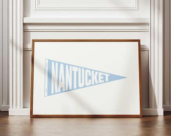 Nantucket Pennant Flag Print, Nantucket Summer Aesthetic Wall Art, Light Blue Coastal Wall Art, City Typography Poster, Digital Download