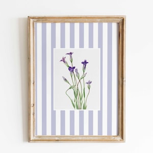Purple Stripe Floral Print, Pastel Soft Purple Printable Wall Art, Botanical Flower Nursery Decor, Nancy Meyers Aesthetic Living Room Decor