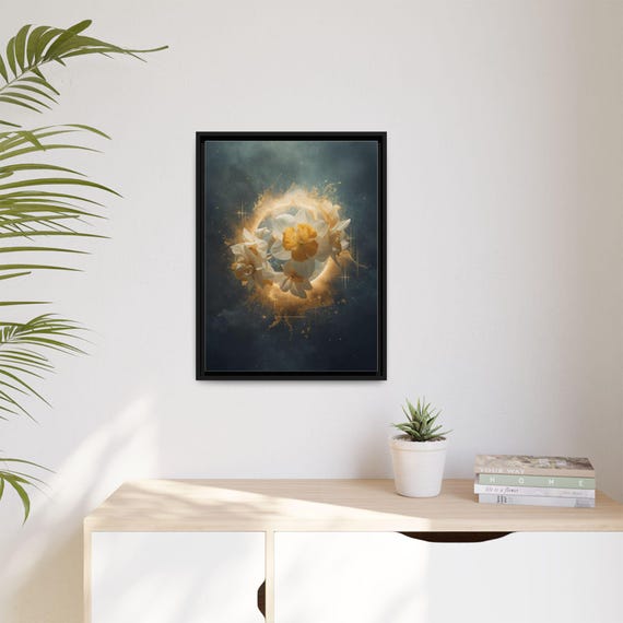Mystical Narcissus Framed Canvas Art Ethereal Flower Portal Cosmic Fulya Artpiece