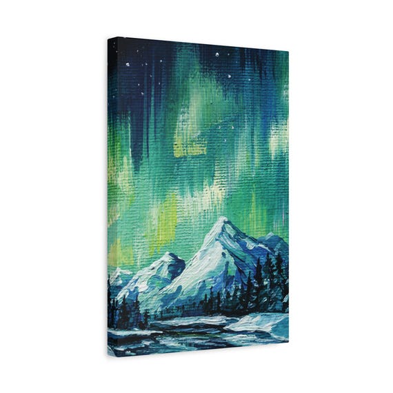Aurora Borealis Canvas Art, Majestic Mountain Landscape, Nature Decor