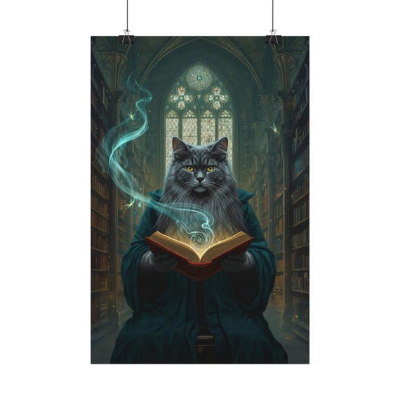 Wise Librarian Cat Rolled Poster | Wall Art Print