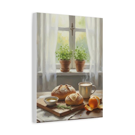 Cozy Morning Kitchen Window Still Life Canvas Art