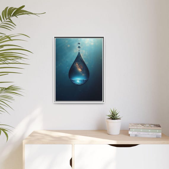 Cosmic Ocean Drop Framed Canvas Art, Rumi Quote Inspired Wall Decor