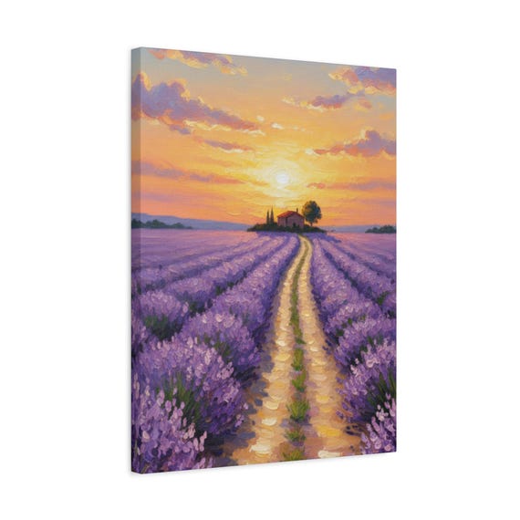 Sunset Lavender Field Canvas Art