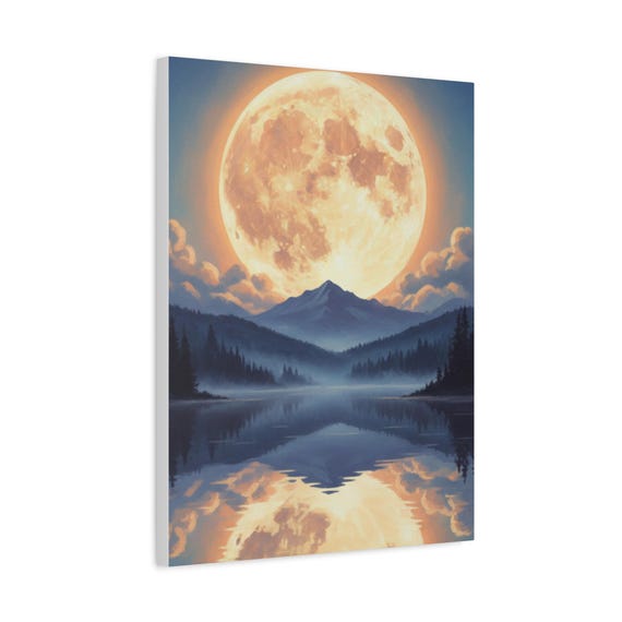 Majestic Full Moon Lake Canvas Art
