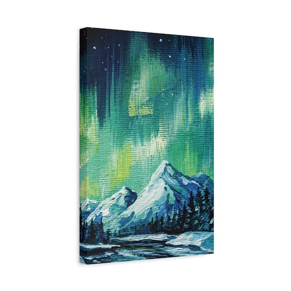 Aurora Borealis Canvas Art, Majestic Mountain Landscape, Nature Decor