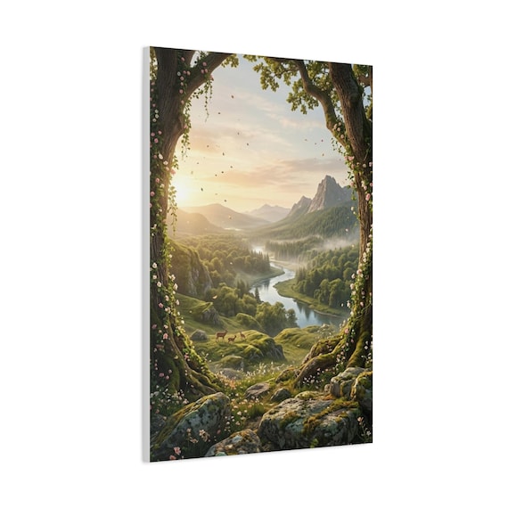 Gilded Gateway to the Misty Vale Canvas Art