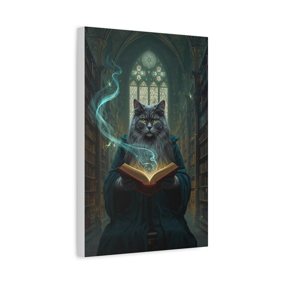 Wise Librarian Cat Canvas Wall Art