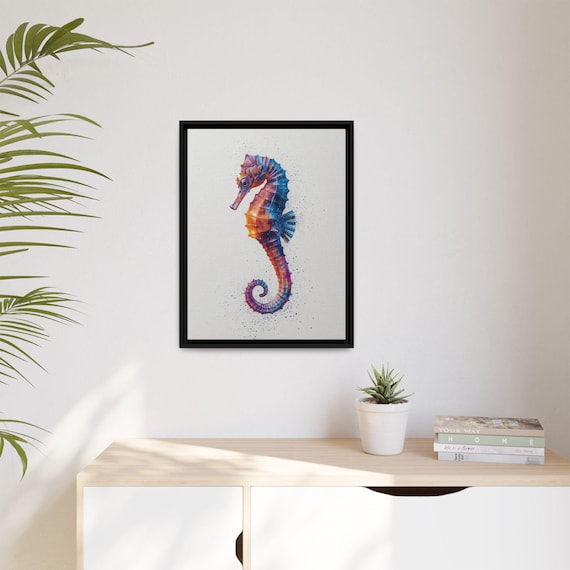Vivid Seahorse Framed Canvas Art