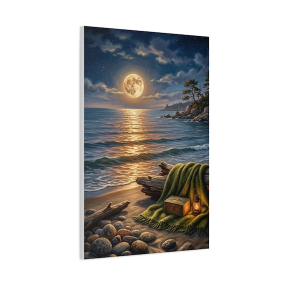 Full Moon Ocean Landscape Canvas Art