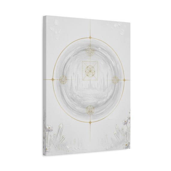 Sacred Geometry Canvas Art: White & Gold Ethereal Portal
