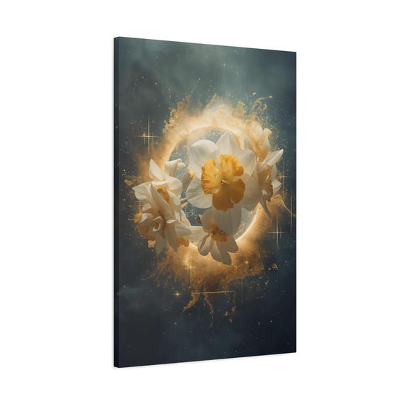 Mystical Narcissus Canvas Art Ethereal Flower Portal Cosmic Fulya Artpiece