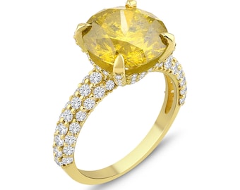 90 Tage Rückgaberecht | Ausgefallener Tief Gelber Diamant Ring 6.50 Karat - Dieser Diamant ist limitiert in der Anzahl auf die Erde - Solitär Diamant Ring Gelb