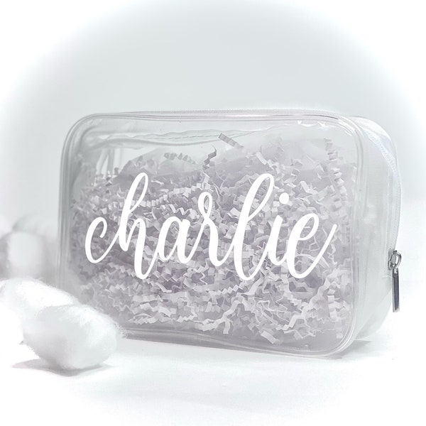 Personalized Clear Transparent Toiletry Pouch| Travel custom makeup/toiletry/jewelry bag/case |Birthday, bridesmaid, Christmas, gift for her
