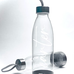 Personalized Water Bottle | Minimalist reusable beverage bottle - twist off lid, silicon handle | Bridesmaid, Christmas, birthday gift