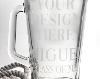 Personalized Glass Drink Pitcher | 60 oz glass beverage pitcher | Ring dunk celebration beer pitcher