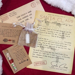 Personalized Letter From Santa Bundle | Package w/ Reindeer Food, Santa Key, Magic North Pole Snow, Kit w/ child’s name/info