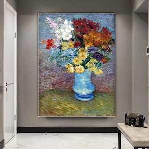 Vincent van GoghFlores en un jarrón azul impresión sobre lienzo Vincent Van Gogh Retrato Arte de pared Póster Pintura Lienzo Colgante de pared