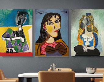 Set Of 3, Pablo Picasso, modern decor, , Pablo Picasso museum,Picasso canvas, picasso wall art, Picasso museum, canvas wall art,
