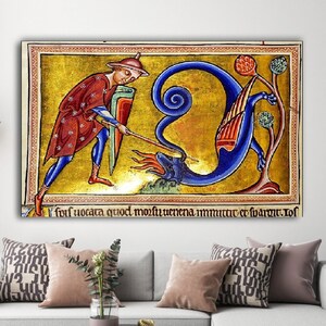 Aberdeen Bestiary, Dragon 12th Century Manuskript, Wohnzimmerdekor, Leinwanddruck, Drachenkunst, Drachenplakat