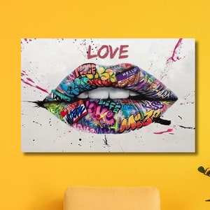 Banksy graffiti art, banksy street art, banksy love decor, banksy hello, canvas wall art, ready to hang, home decor, banksy kiss, canvas art
