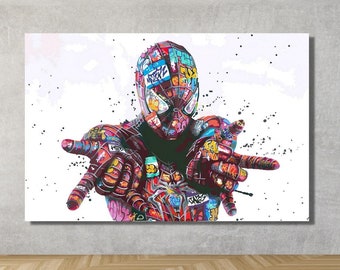 Spider-Man-graffiti, Spider-Man-graffiti-afdruk, poster Spider-Man banksy, decor Spider-Man banksy, canvasafdruk, decor kinderkamer, kleurrijke Spider-Man