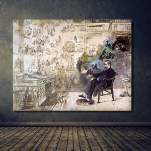 CHARLES DICKENS, Dickens&#39; Dream Painting, by Robert William Buss ,William Buss Art,Dickens Canvas, Dickens decor,