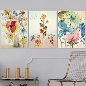 3er Set, Salvador Dali Ausstellung, Salvador Dali Fleurs 1948 Druck, Dali Blumen Poster, Wildblumendruck, Surrealismus, Salvador Dali CANVAS