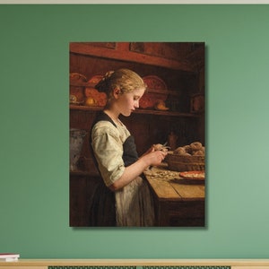 The Little Potato Peeler, by Albert Anker, Albert Anker art, Potato Peeler decor, room decor, Classic Art Print, ready to hang, home decor