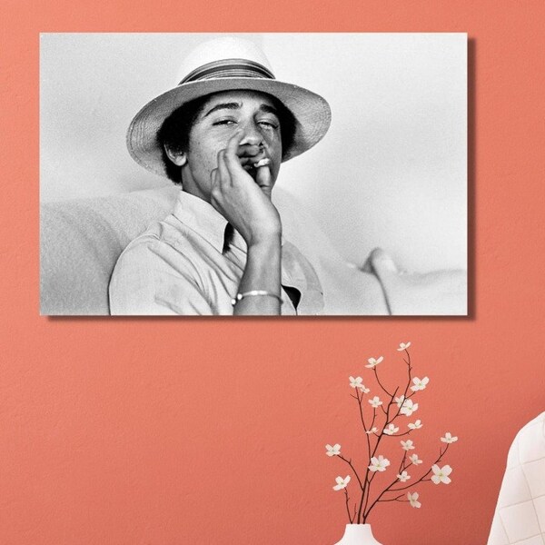 Barack Obama,Obama Smoking Weed,Obama decor,Barack Obama poster, living room decor,Home Art Gift, Vintage Canvas,