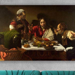 Dinner At Emmaus Jesus Christ Religious Italian Painting, By Caravaggio Repro, Caravaggio art, Jesus Christ  decor,