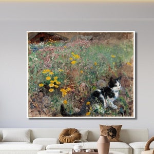 Bruno Liljefors, Cat on flowerbed, 1887,Bruno Liljefors art, canvas art print,Exhibition Print,Exhibition Poster,cat flowerbed art