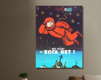 ¡No hay dios!,Бога Нет 1960's,URSS Anti Religioso,Cosmonauta de propaganda,Yuri Gagarin en el espacio,Decoración de Yuri Gagarin,Decoración espacial