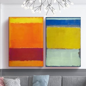Set of 2 Mark Rothko No. 73 1952 Orange Reproduction Painting Abstract Framed Canvas Mark Rothko No.10 1950 Reproduction Modern Painting
