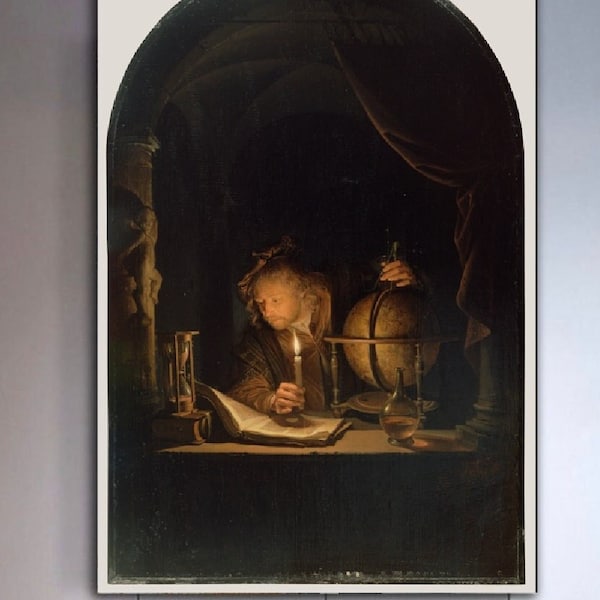 Astronomer, by Candlelight, Gerrit Dou,1659 Renaissance Science,Astronomer decor,modern picture art,Astronomer Art,Astronomer poster,