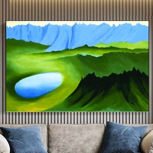 Georgia O&#39;Keeffe,Mountains and Lake, Georgia O&#39;Keeffe&#39;s Art,Colorful picture, Okeeffe wall art,Exhibition Decor,Georgia O&#39;Keeffe Gift